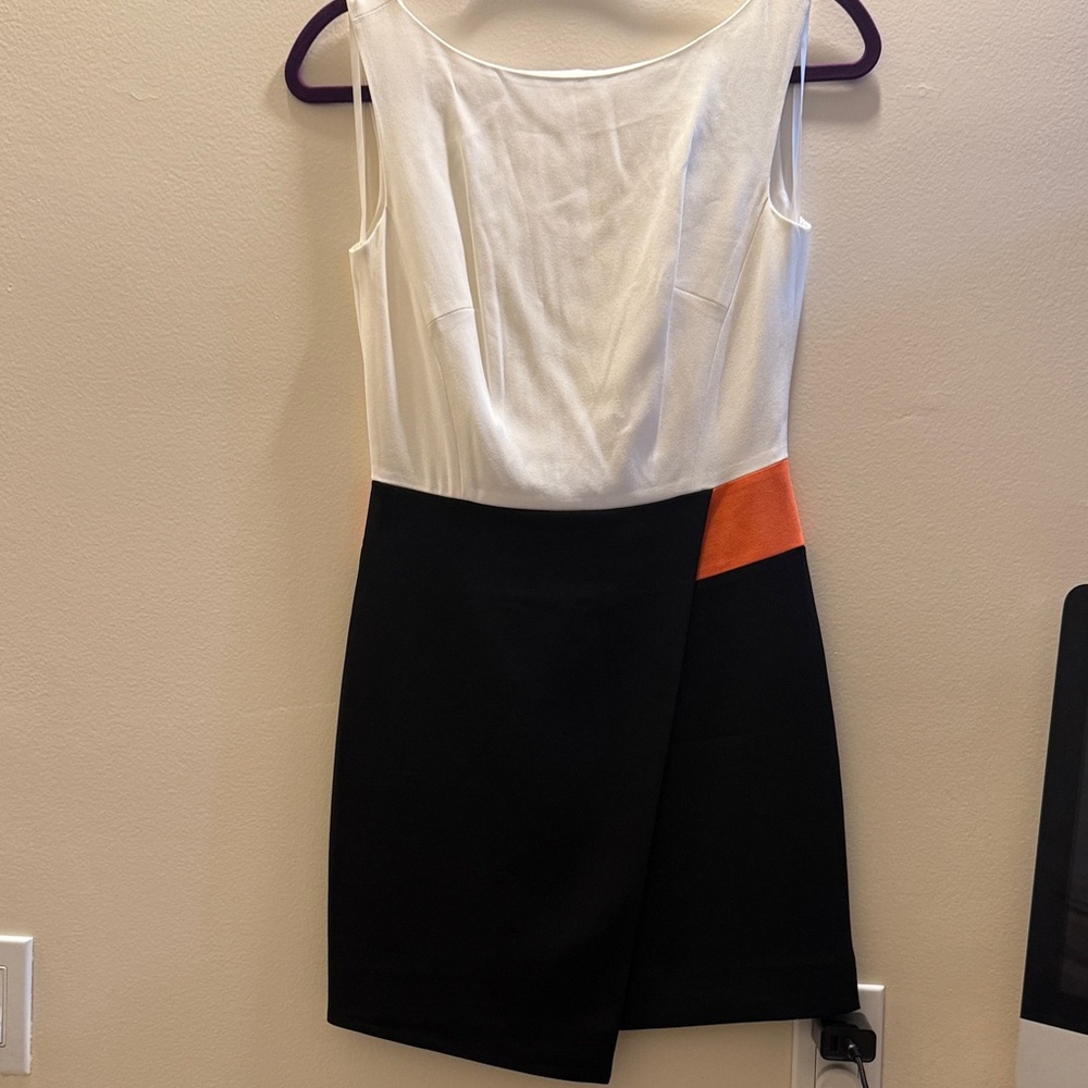 bebe White and Black Mini Dress with Orange Accent
